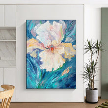 Load image into Gallery viewer, “Textured White Flower” Abstract Impasto Floral Painting on Canvas, Bold Botanical Art DKH942