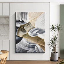 Load image into Gallery viewer, Enormous Black - White - Gold Wavy Abstract Acrylic for Luxury Penthouse & High - End Boutique LargeART0351