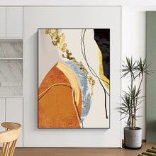 Load image into Gallery viewer, “Colorful Shapes & Gold Streaks” - Modern Abstract Art on Canvas DKH1515