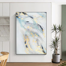 Load image into Gallery viewer, Large - Scale Blue - Gray - Gold Abstract Acrylic Art for Bedroom & Luxury Hotel Room LargeART0428