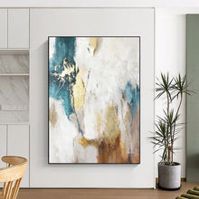 Load image into Gallery viewer, White, Teal & Gold Abstract Painting, Perfect for Glamorous Dining Room & Luxe Living Area LargeART1924