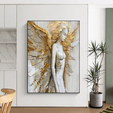 Load image into Gallery viewer, Gold & White Textured Angel Art, Perfect for Serene Nursery & Glamorous Hallway LargeART2138