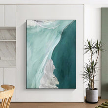 Load image into Gallery viewer, “Teal and White Flowing Waves” - Teal, White Abstract Art on Canvas DKH1236
