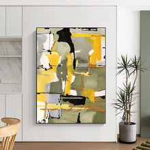 Load image into Gallery viewer, Large - Scale Yellow - Green Abstract Composition Acrylic for Modern Kitchen & Creative Studio LargeART0344