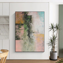 Load image into Gallery viewer, Hand - painted Large - scale Green and Pink Abstract Fusion Acrylic Art for Cozy Living Rooms LargeART0044