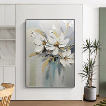 Load image into Gallery viewer, Impasto Abstract White Flower Art, Textured Bloom Painting for Minimalist Living Room & Serene Bedroom LargeART2201