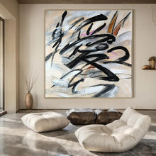 Load image into Gallery viewer, Black Brushstroke Abstract Painting, Perfect for Minimalist Office & Edgy Hallway LargeART1325