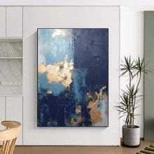 Load image into Gallery viewer, Blue - Gold - Black Texture Art for Elegant Dining Room & Art Gallery LargeART0837