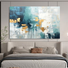 Load image into Gallery viewer, Teal, Gold, and White Abstract Fusion Abstract acrylic painting DLZ073
