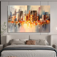 Load image into Gallery viewer, City Sunset “Luminous Skyline” Painting on Canvas, Dynamic Cityscape Art DKH899