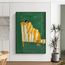 Load image into Gallery viewer, Green - Yellow Abstract Figure Painting, Ideal for Bohemian Bedroom & Cozy Reading Nook LargeART2033