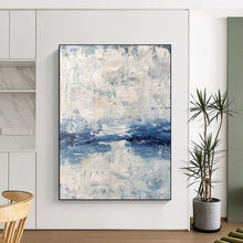 Load image into Gallery viewer, “Blue and White Textured Abstract” - Coastal Abstract Art on Canvas DKH1546