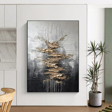 Load image into Gallery viewer, Silver - Gold Textured Streaks Art for Luxury Hotel Lobby & Modern Penthouse LargeART0864