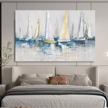 Load image into Gallery viewer, “Sailboats on Water” - Impressionistic Abstract Acrylic, Ideal for Coastal Dining Room and Yacht Club DLZ257