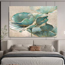 Load image into Gallery viewer, Blue And Gold Floral Abstract Painting On Canvas DKH428