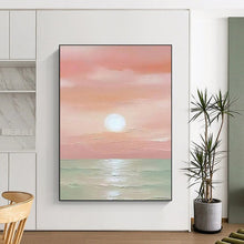 Load image into Gallery viewer, Impressionistic Sunset Art, Pink - Toned Serene Painting for Romantic Bedroom & Beach House Living Room LargeART2231
