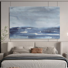 Load image into Gallery viewer, Monochromatic Blue Abstract Seascape for Coastal Bedroom & Relaxing Reading Nook DKH168