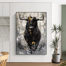Load image into Gallery viewer, Black & Gold Abstract Bull Close - Up, Suited for Bold Home Gym & Statement Wall LargeART1971