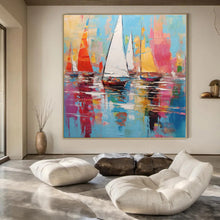 Load image into Gallery viewer, Colorful Sailboat Abstract Canvas Painting, Ideal for Coastal Living Room & Nautical - Themed Café LargeART1278