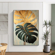 Load image into Gallery viewer, Tropical Abstract Leaf Art, Gold - Accented Green Painting for Coastal Bedroom & Jungle - Themed Lounge LargeART2195