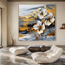 Load image into Gallery viewer, White & Gold Floral Abstract Canvas Painting, Ideal for Elegant Bedroom & Luxury Dining Room LargeART1254