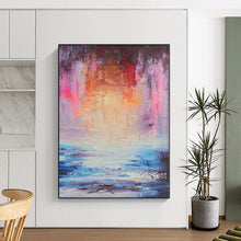 Load image into Gallery viewer, Hand - painted Extensive Dreamy Coastal Sunset Abstract Acrylic Art for Relaxing Family Rooms LargeART0058