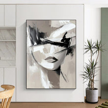 Load image into Gallery viewer, Monochrome Abstract Face Painting, Minimalist Gray - Toned Art for Modern Bedroom & Chic Office LargeART2193