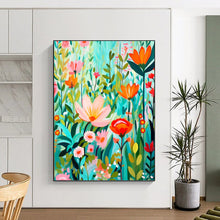 Load image into Gallery viewer, “Colorful Flat - Style Floral Field” - Modern Floral Art on Canvas DKH1595