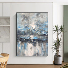 Load image into Gallery viewer, “Blue and Grey Abstract Stormy Sky” - Blue, Grey, White Abstract Art on Canvas DKH1291