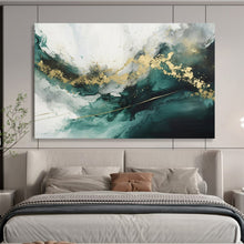Load image into Gallery viewer, Emerald & Gold Flow Hand-Painted Abstract Acrylic Art for Bedroom Wall Art LargeART1616