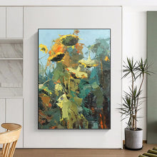Load image into Gallery viewer, “Sunflower Field: Abstract Blooms” Abstract Painting on Canvas, Cheerful Kitchen Decor DKH1045