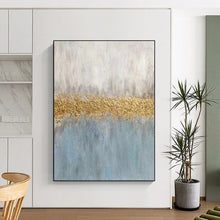 Load image into Gallery viewer, Blue & Gold Abstract Striped Art, Ideal for Serene Bedroom & Sophisticated Office LargeART2289