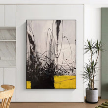 Load image into Gallery viewer, “Ink & Lemon” – Black, White & Yellow Abstract Acrylic with Bold Strokes DTP053