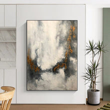 Load image into Gallery viewer, Large - Scale Gray - White Gold Vein Abstract Acrylic Art for Luxury Bedroom & Boutique Hotel LargeART0378