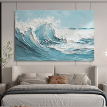 Load image into Gallery viewer, 3D Textured Blue & White Wave Abstract Painting - Perfect for Coastal Bedroom & Nautical Restaurant DKH042