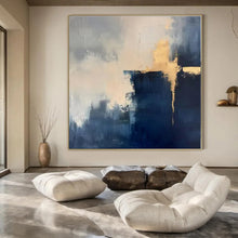 Load image into Gallery viewer, Navy & Gold Abstract Canvas Painting 3, Great for Chic Hotel Lobby & Upscale Home Bar LargeART1311