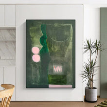 Load image into Gallery viewer, Dark Green & Pink Abstract Painting, Suited for Moody Living Room & Modern Art Gallery LargeART1846