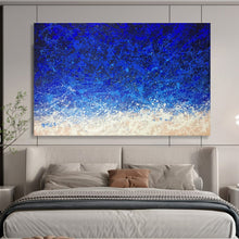 Load image into Gallery viewer, Blue Splash “Night Sky Ocean” Painting on Canvas, Celestial Abstract Art DKH844