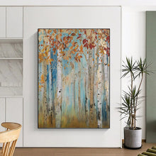 Load image into Gallery viewer, “Gilded Autumn Birch Forest” - Gold - Accented Woodland Art on Canvas DKH1437