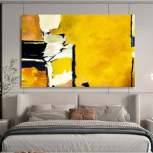 Load image into Gallery viewer, Hand - painted Oversized Abstract Yellow and Black Composition Acrylic Art for Bold Home Offices LargeART1806