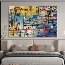 Load image into Gallery viewer, Abstract Grid “Colorful Web” Painting on Canvas, Modern Line Art DKH842
