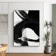 Load image into Gallery viewer, Intense Black Ink Crescendos – Dramatic Black Brushstrokes on White Abstract DTP196