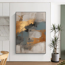 Load image into Gallery viewer, Gold - Blue - Gray Abstraction Art for Coastal Mansion & Corporate Boardroom LargeART0848