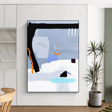 Load image into Gallery viewer, “Whimsical Urban Tale” - Grey, Black, Orange, Blue Abstract City - Inspired Art on Canvas DKH1097