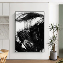 Load image into Gallery viewer, Dynamic Black Ink Swirls – Bold Black Brushstrokes on White Abstract DTP195