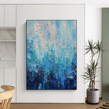 Load image into Gallery viewer, Hand - painted Oversized Layered Blue Abstract Depths Acrylic Art for Serene Bedrooms LargeART0045