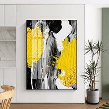 Load image into Gallery viewer, “Yellow, Grey, Black & Gold Abstract” - Modern Abstract Art on Canvas DKH1526