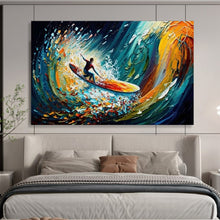 Load image into Gallery viewer, “Surfer in Colorful Waves” - Expressionistic Abstract Acrylic, Suits Sports Bar and Teen Bedroom DLZ259