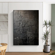 Load image into Gallery viewer, Textured Black Abstract Painting - Ideal for Industrial Loft & Home Theater LargeART2363