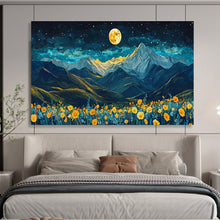 Load image into Gallery viewer, Moonlit Mountain Landscape Abstract Painting on Canvas - “Night Peaks” DKH694